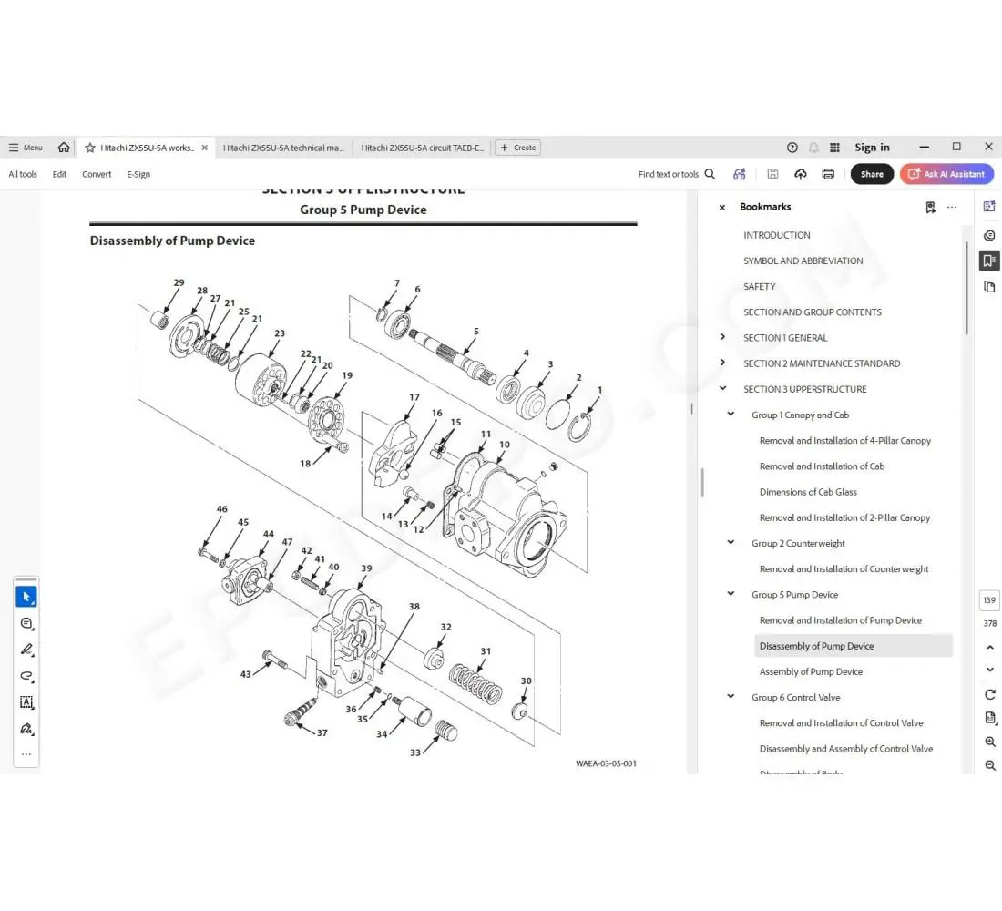 Hitachi Excavator Zaxis ZX55U-5A service manual